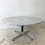 Table basse 70's alu et marbre blanc