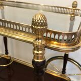 Rolling table in brass and mahogany with removable trays