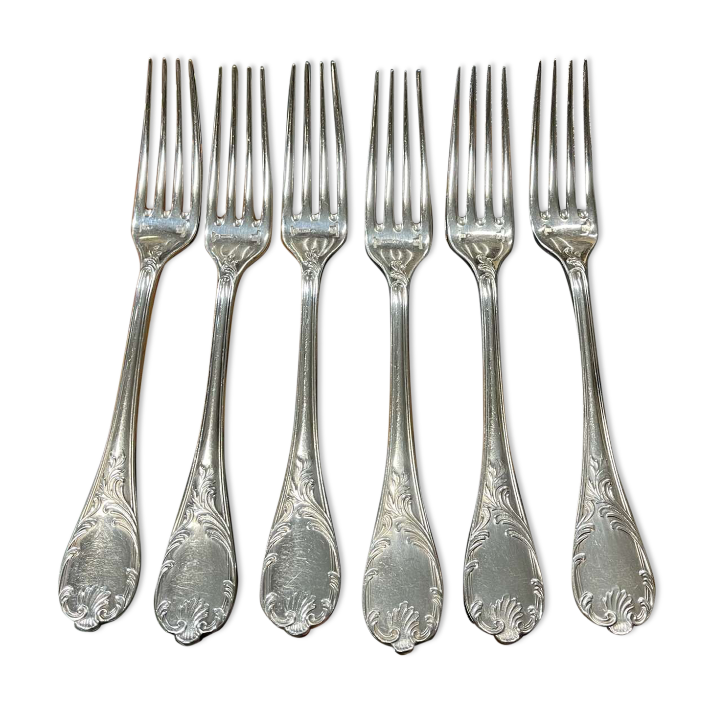 Set of 6 silver metal forks from Christofle