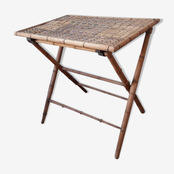 Old wooden folding side table imitating bamboo