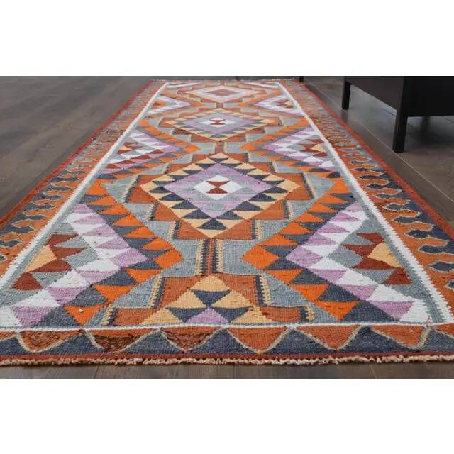 1970s Vintage Turkish Oushak Handmade Wool Cotton Brown Runner Rug 101x314