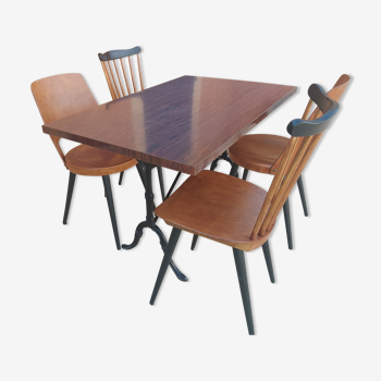 Table et 4 chaises de bistrot Baumann années 1960