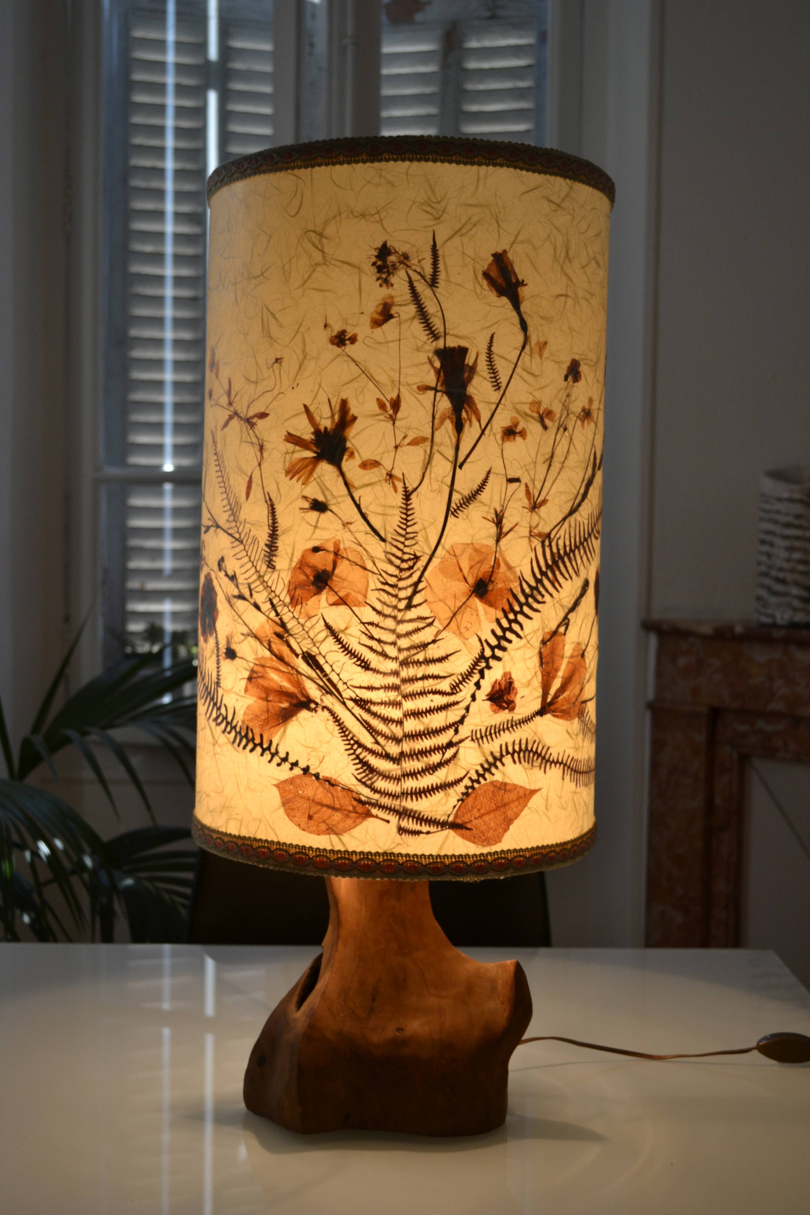 Modernist brutalist lamp free form 60's olive wood