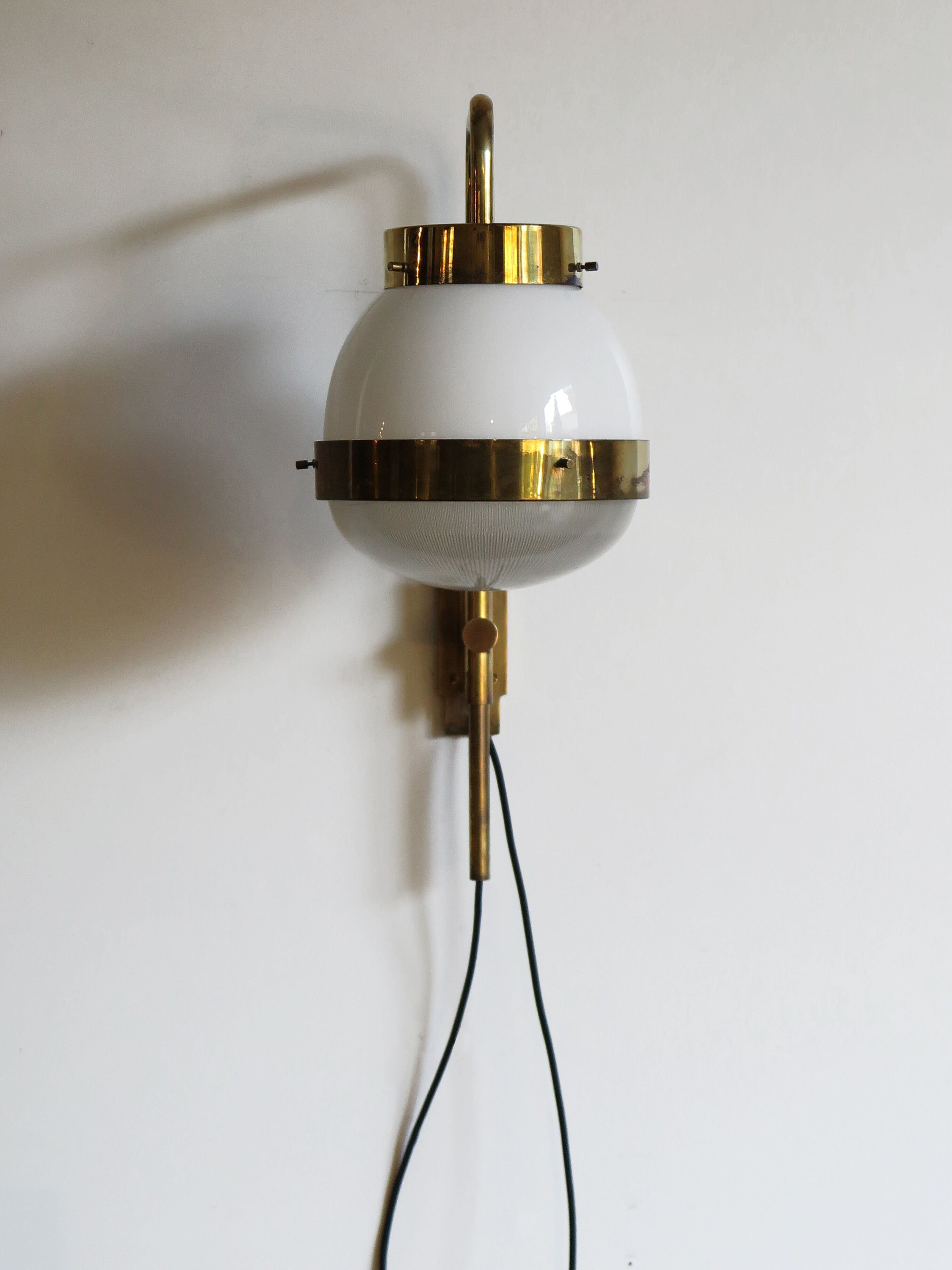 Sergio Mazza for Artemide, Italian "Delta" glass brass wall lamp 1960s