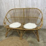 Vintage rattan bench