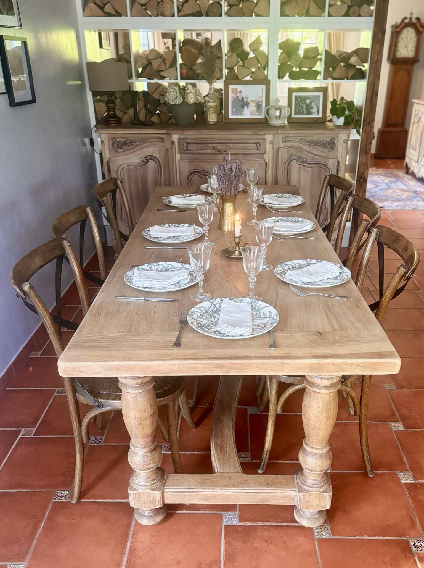 Large Restored Solid Oak Dining Table – Whitewashed Finish