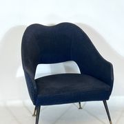 Vintage Italian blue fabric and brass armchair from 50s