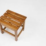 Industrial brutalist wooden stool, Belgium ca. 1920