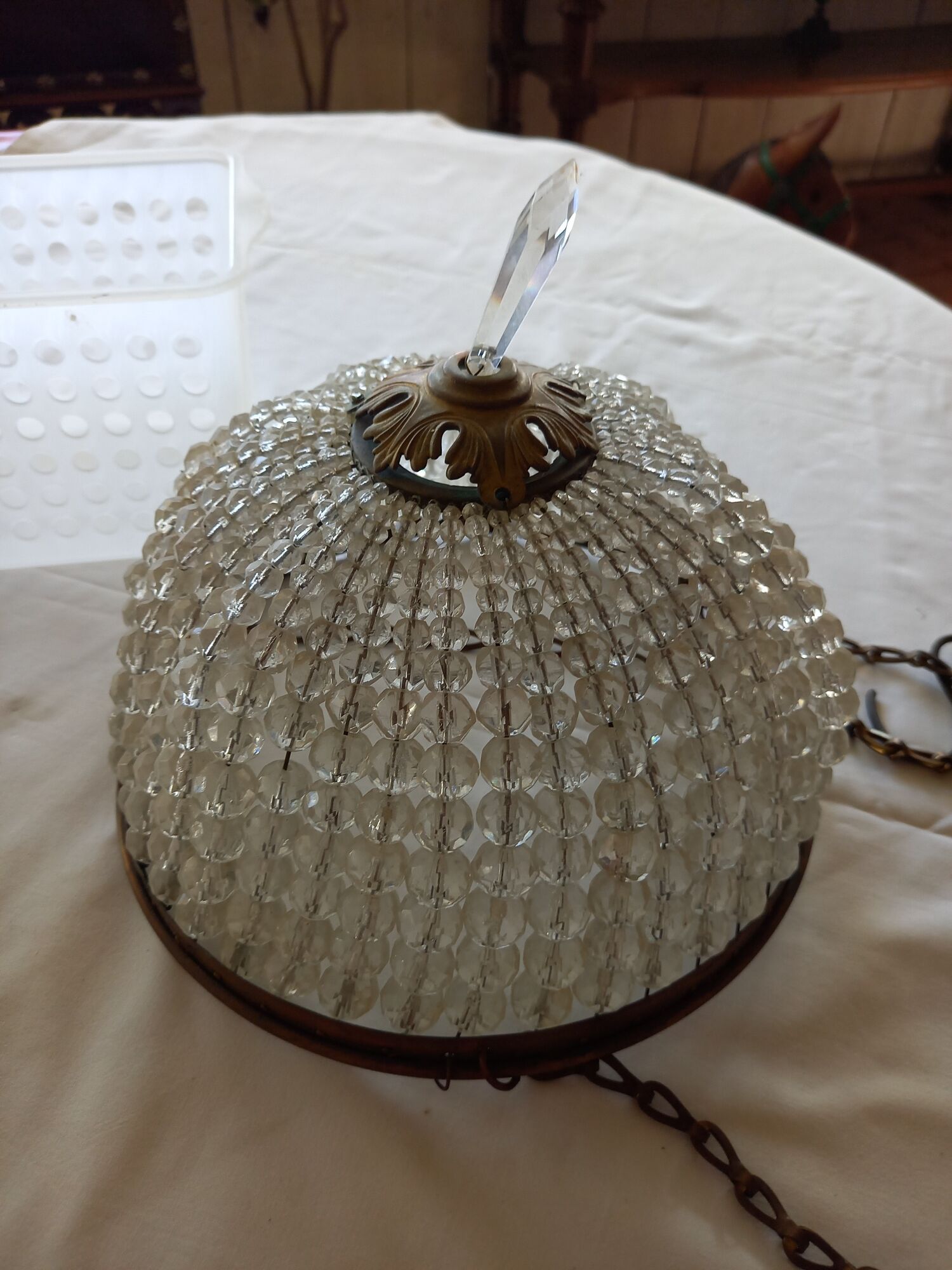 Ceiling lamps gilded brass basket and glass bead tassels
