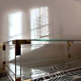 Italian coffee table Fabian, glass, plexiglass and brass, 1970-80.
