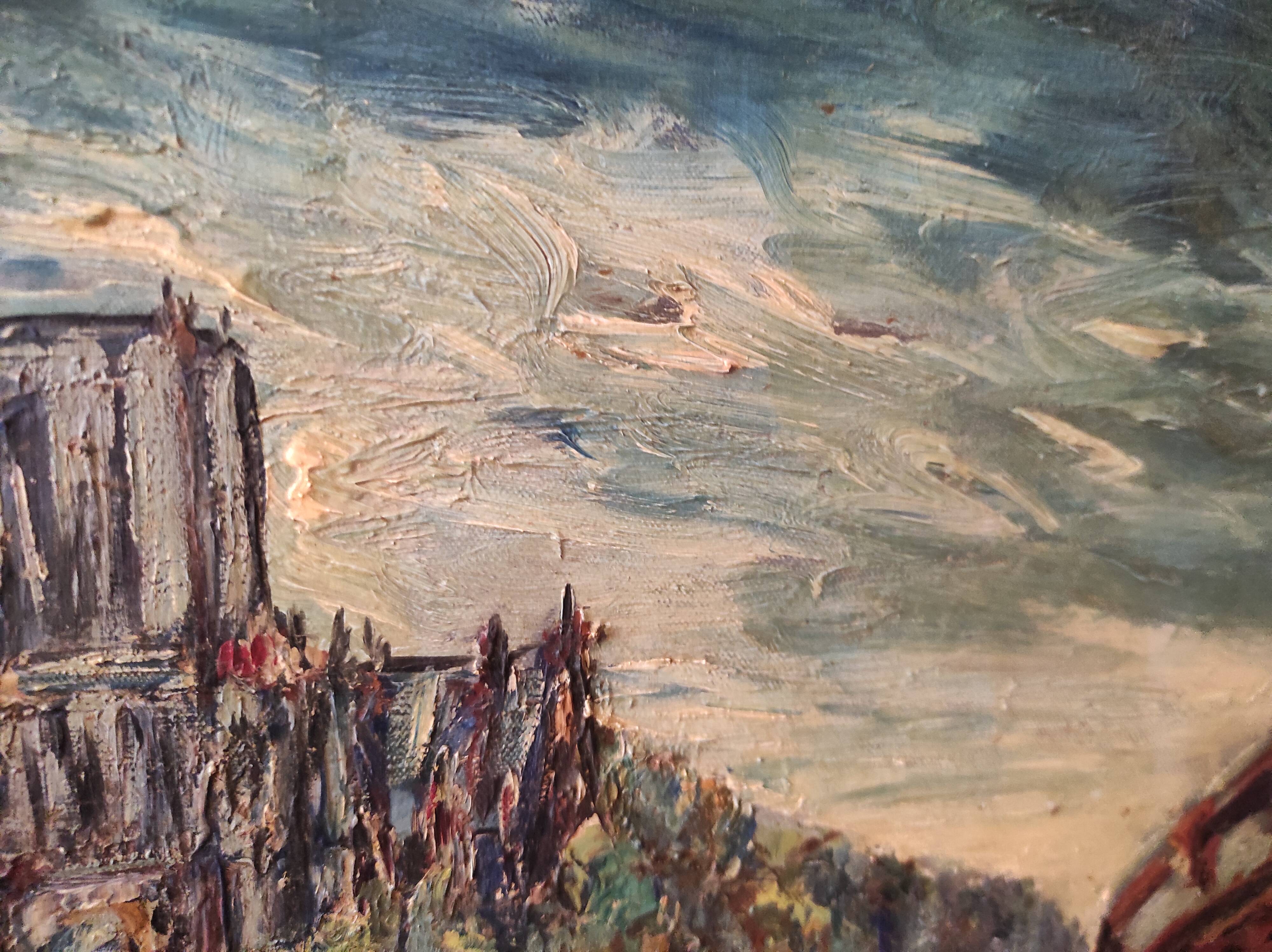 Vintage French oil painting on canvas of Paris, signed Lendais