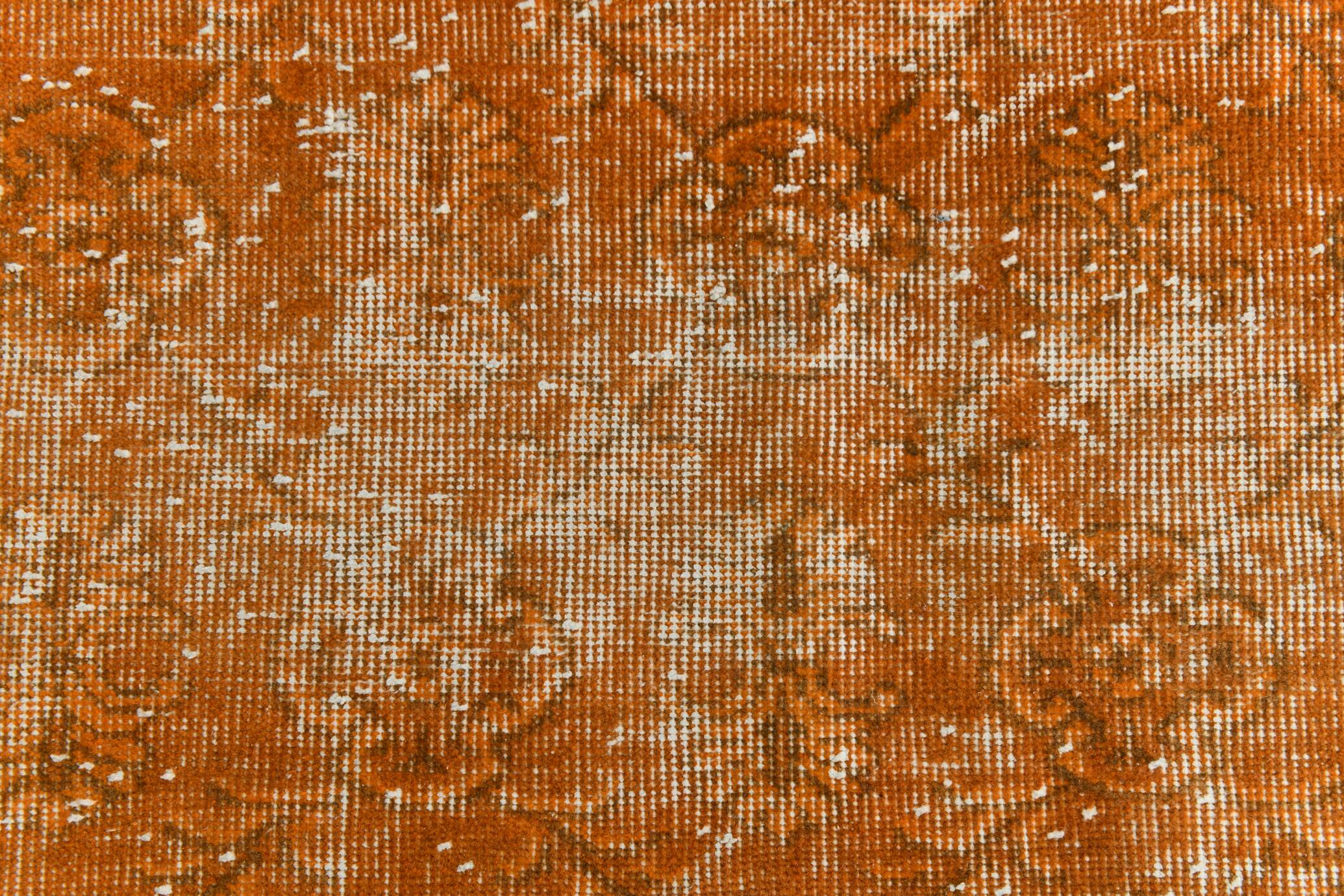 Tapis Vintage Orange Ocre Patiné, Style Bohème Chic