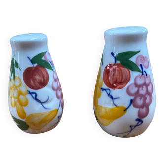 Hand painted ceramic salt and pepper shakers, fruit motif
