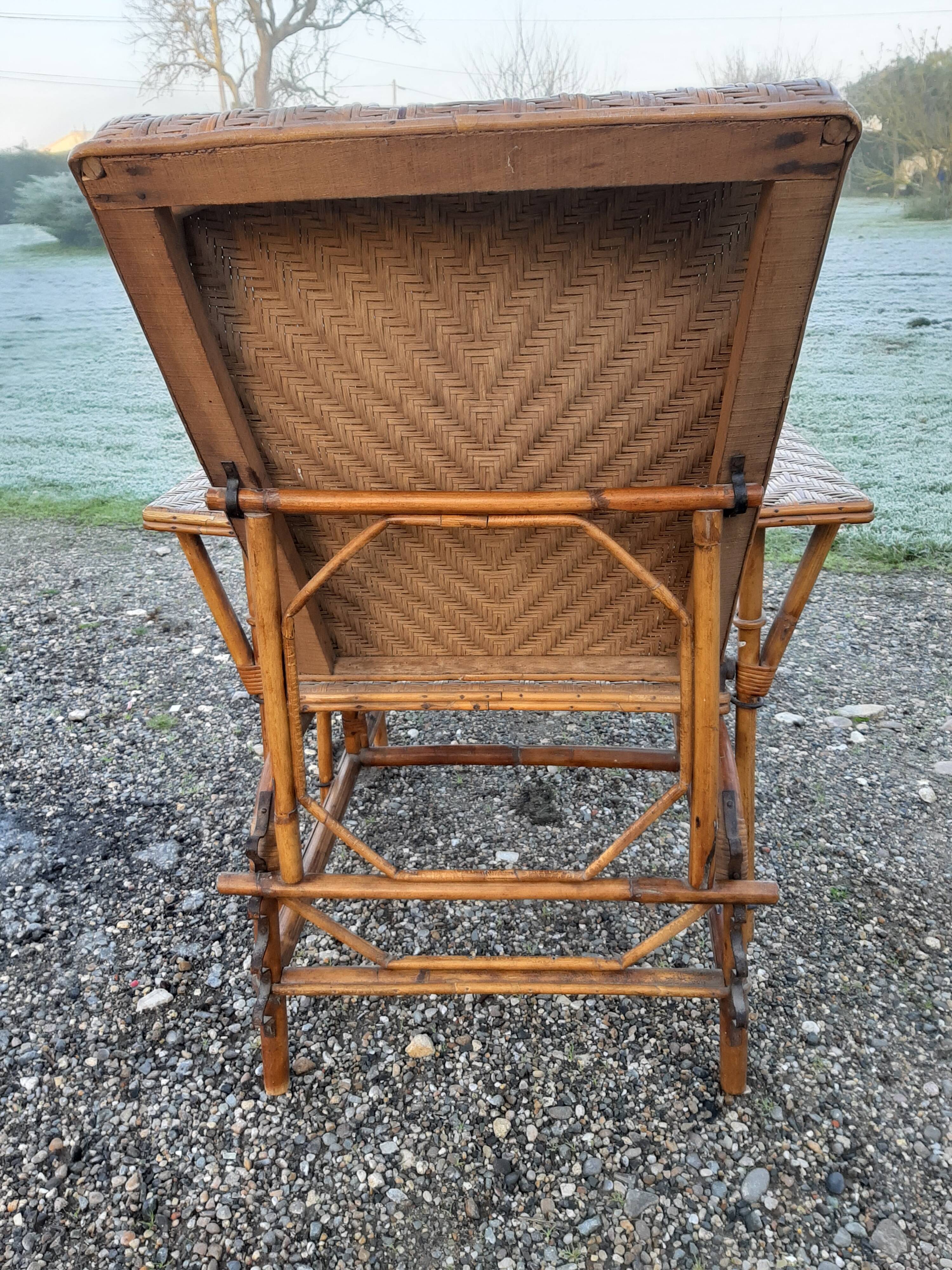 Long Bamboo and rattan chair 1900