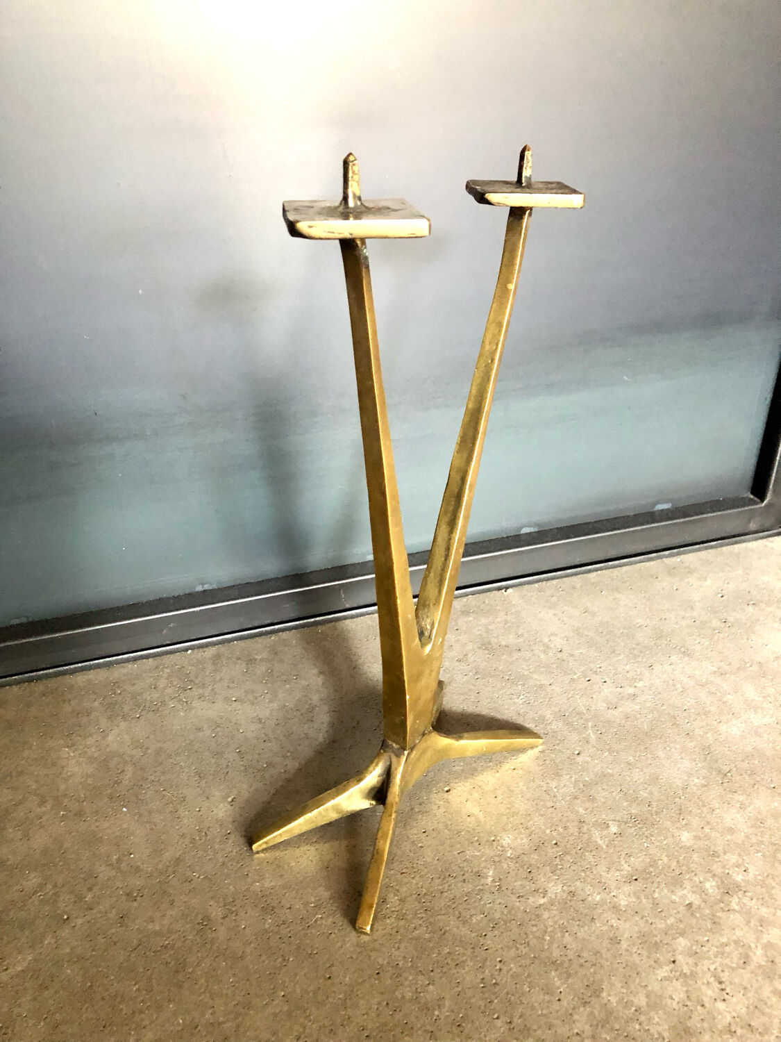 Brutalist golden candle holder