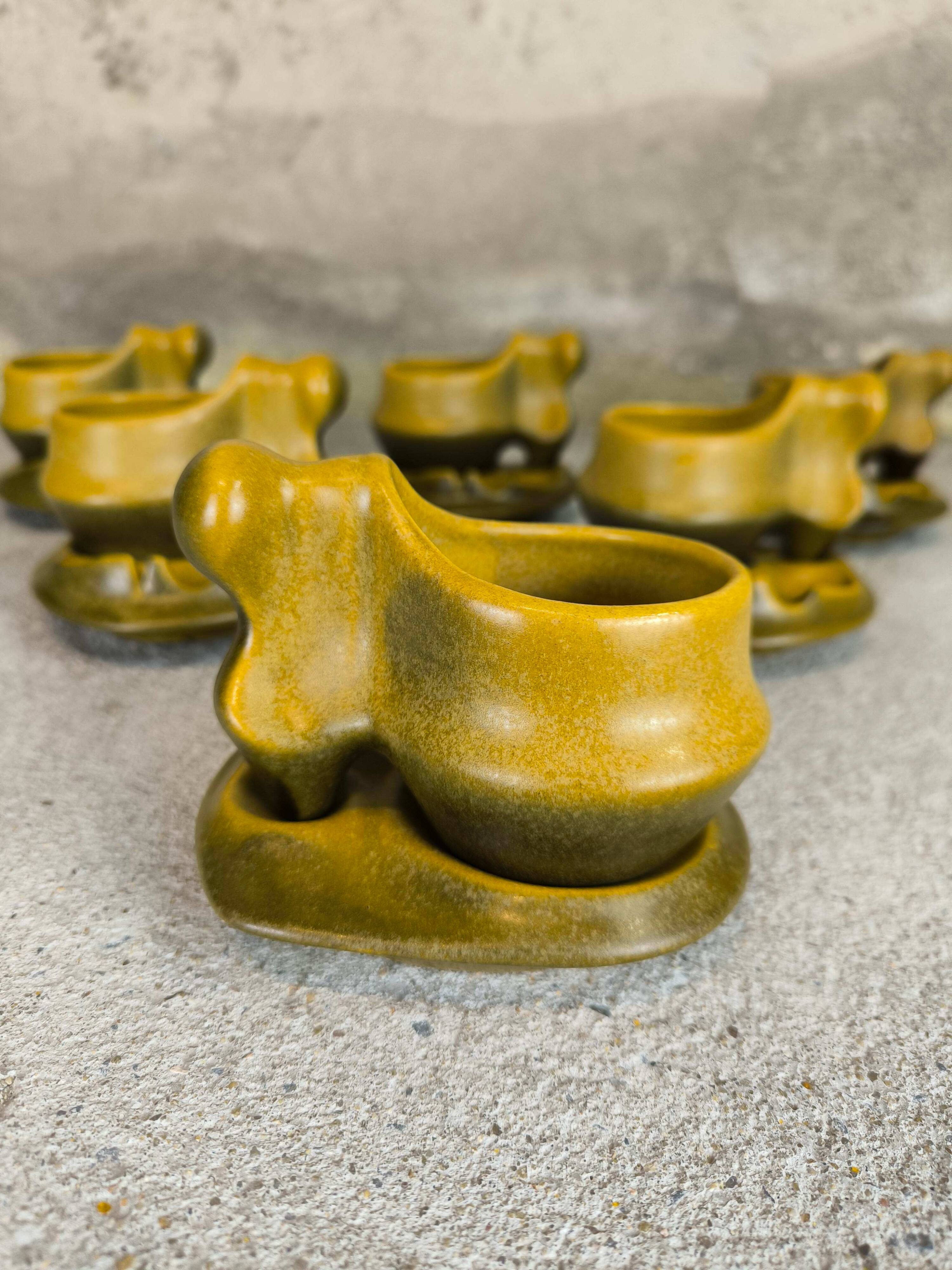 Six vintage Romanian coffee cups Faianta Sighisoara