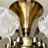 Antique Art Deco brass and glass chandelier