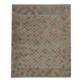 Geometric Kilim Rug Grey, Afghan Wool Carpet Handmade, Neutral Rustic Home