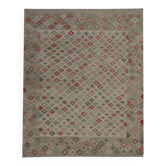 Tapis Kilim géométrique gris, tapis afghan en laine fait main, style rustique neutre pour la maison