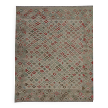 Tapis Kilim géométrique gris, tapis afghan en laine fait main, style rustique neutre pour la maison