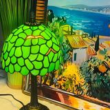 Vintage Tiffany Inspiration Lamp and Green Shade | Green Foliage Shade