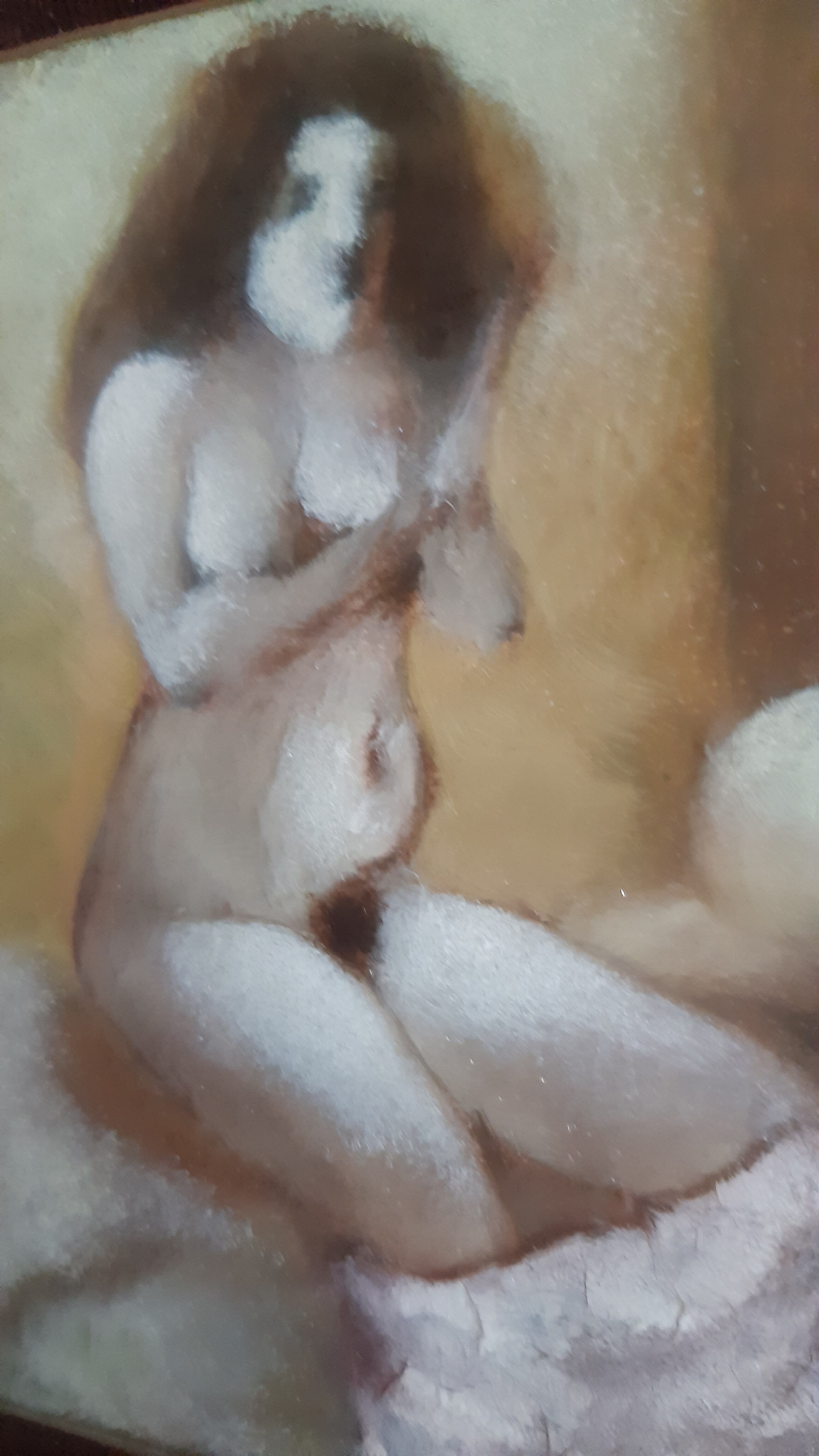 Female nude painting, Painting on copper.