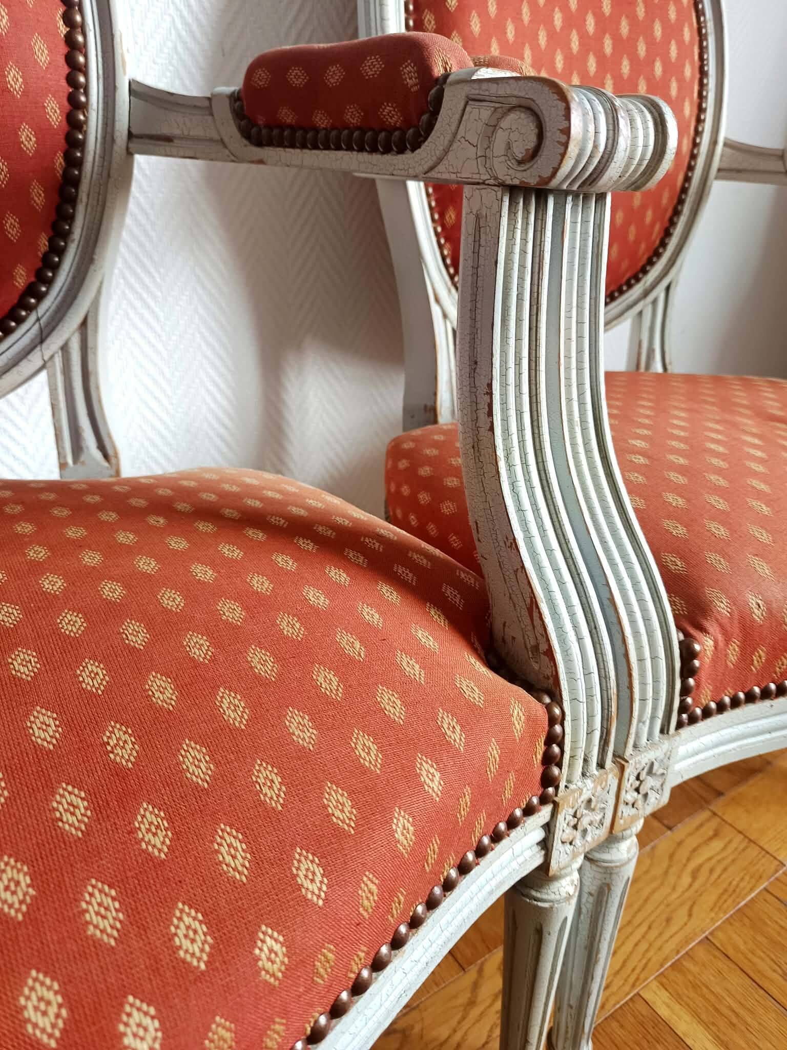 Pair of Louis XVI medallion cabriolet armchairs