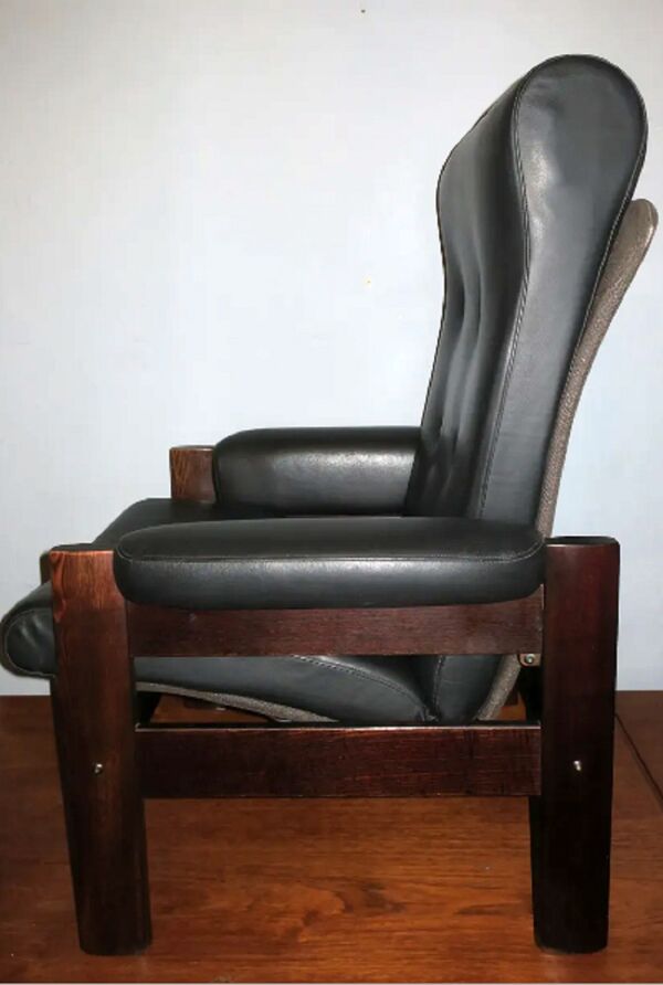 Chaise Longue Inclinable En Cuir Noir danois Du milieu Du Siècle Années 1960