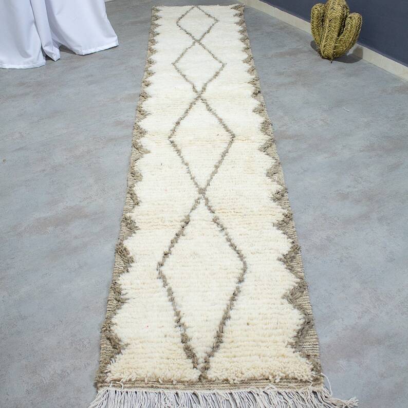 Tapis couloir décoré tissé en laine naturel taille 90cm×300cm