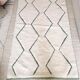Magnificent Berber carpet Béni Ouarain green and white with diamonds and braided border
