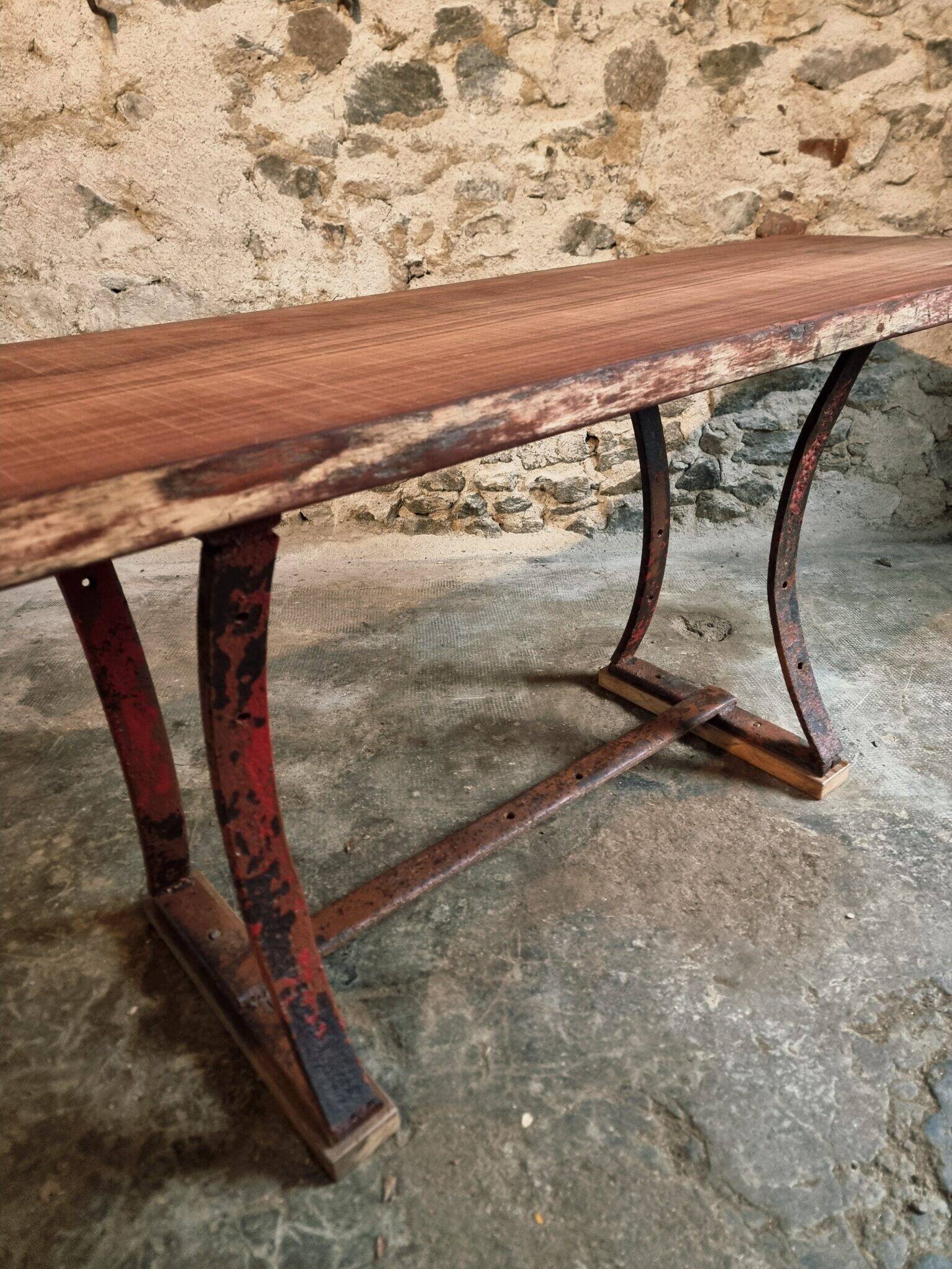 Vintage industrial table – Iron base and solid wood top (201 cm)