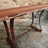 Vintage industrial table – Iron base and solid wood top (201 cm)