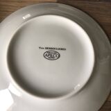 Set of 12 white porcelain saucers with blue edging
