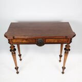 Antique game table with extention, of mahogany and walnut, 1860s