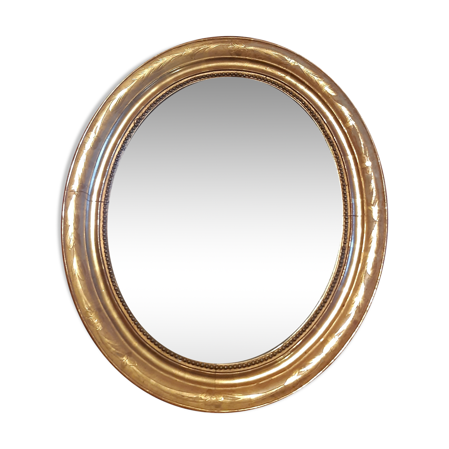 Golden wood oval mirror 50x61cm