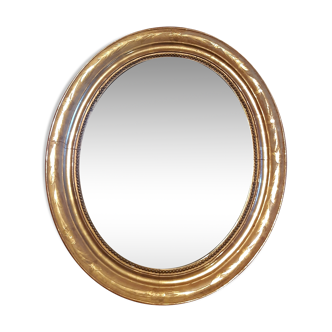 Golden wood oval mirror 50x61cm