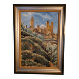 Peinture à l'huile De Hans Lindén /1938 / San Gimignano Italie