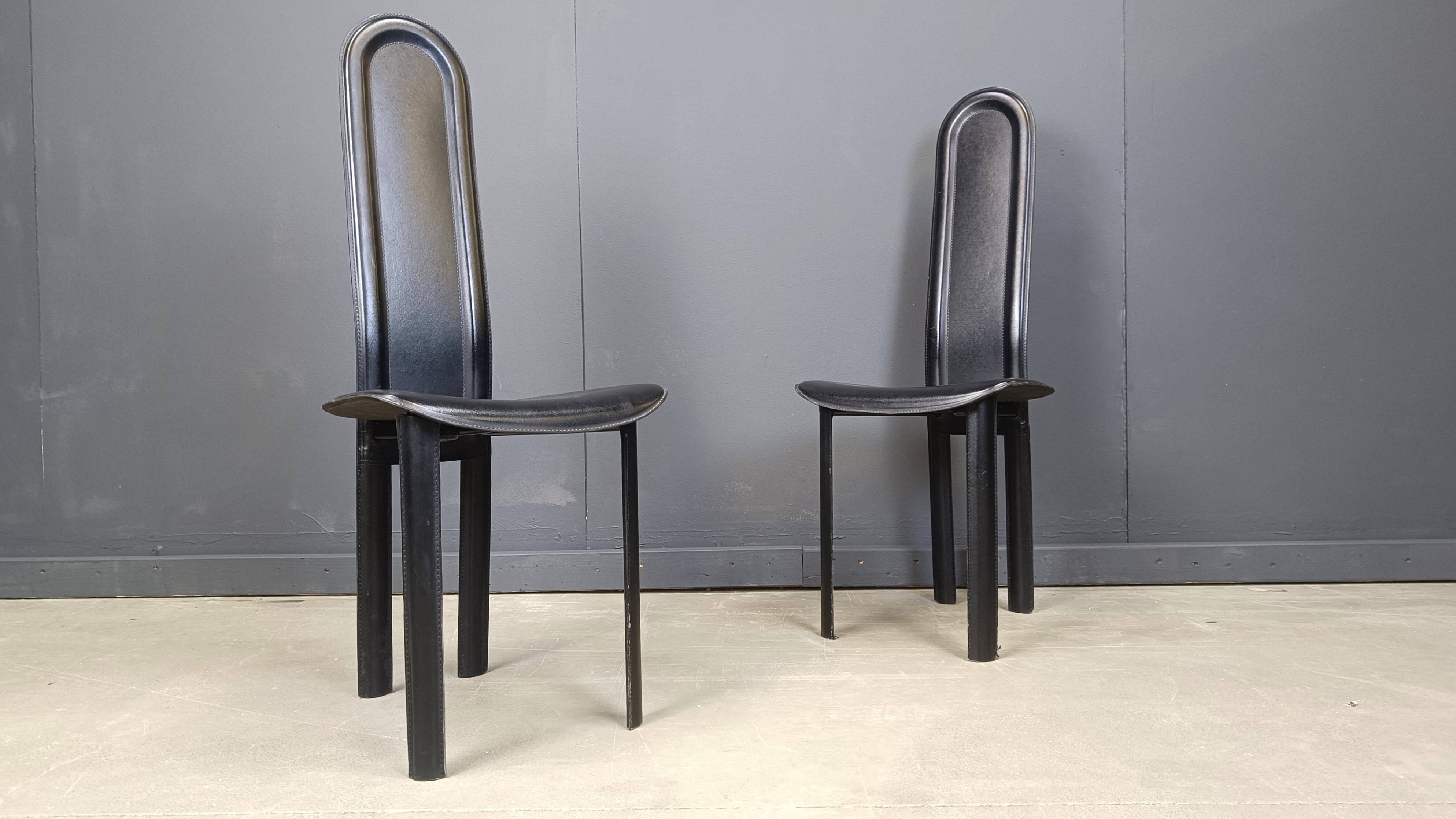 Set of 6 high back leather dining chairs, 1980s
