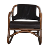 Vintage Bamboo and brown leather armchair,