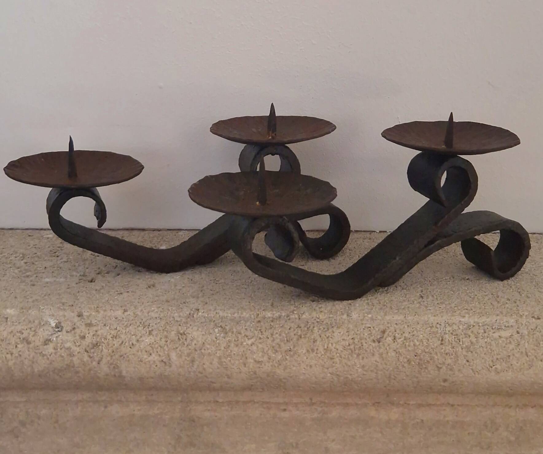 Brutalist wrought iron hand candlesticks