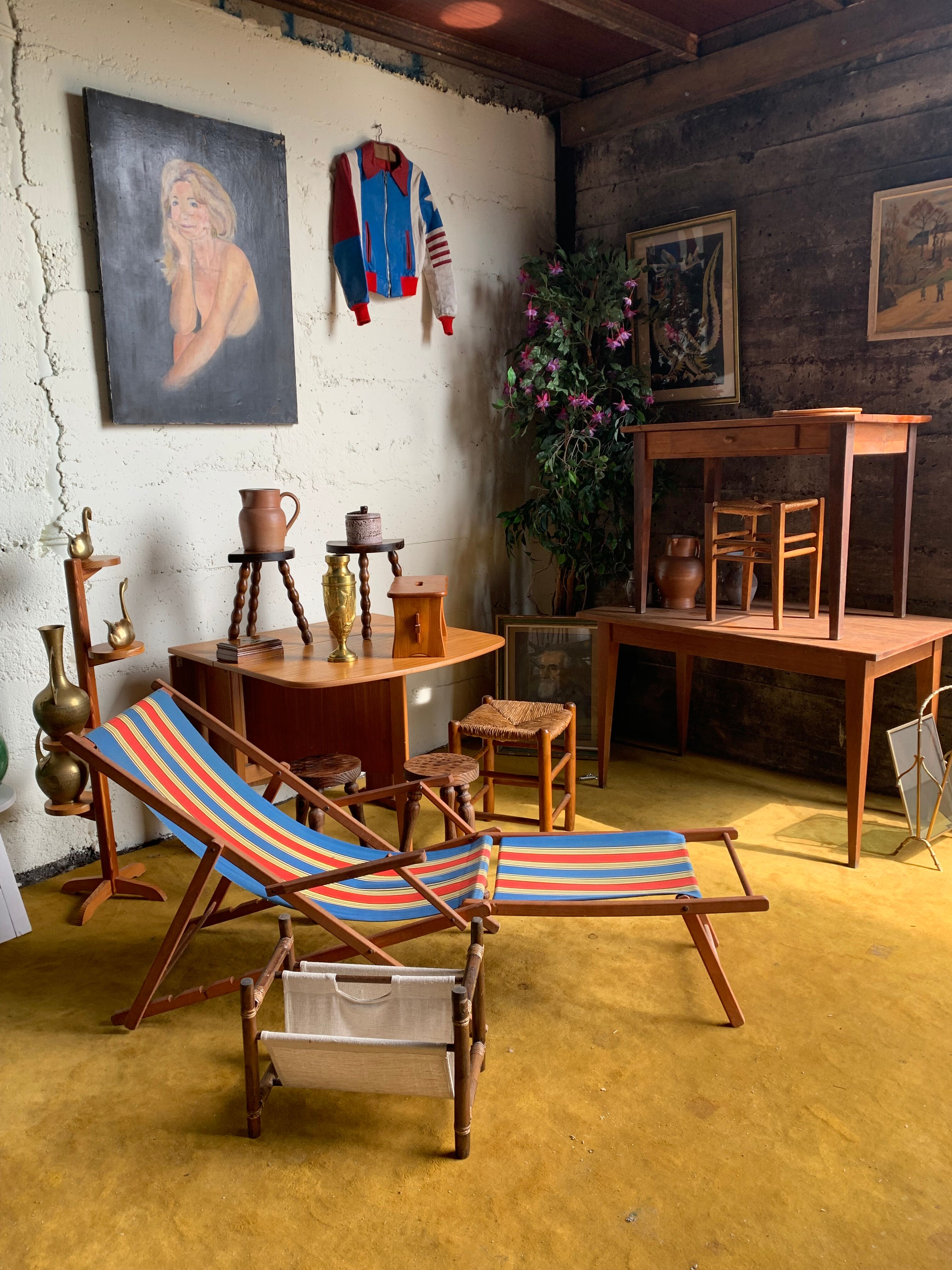 Duo of tripod half-moon stools