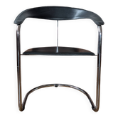 Vintage cantilever armchair in black leather & chrome – 1970s/80s