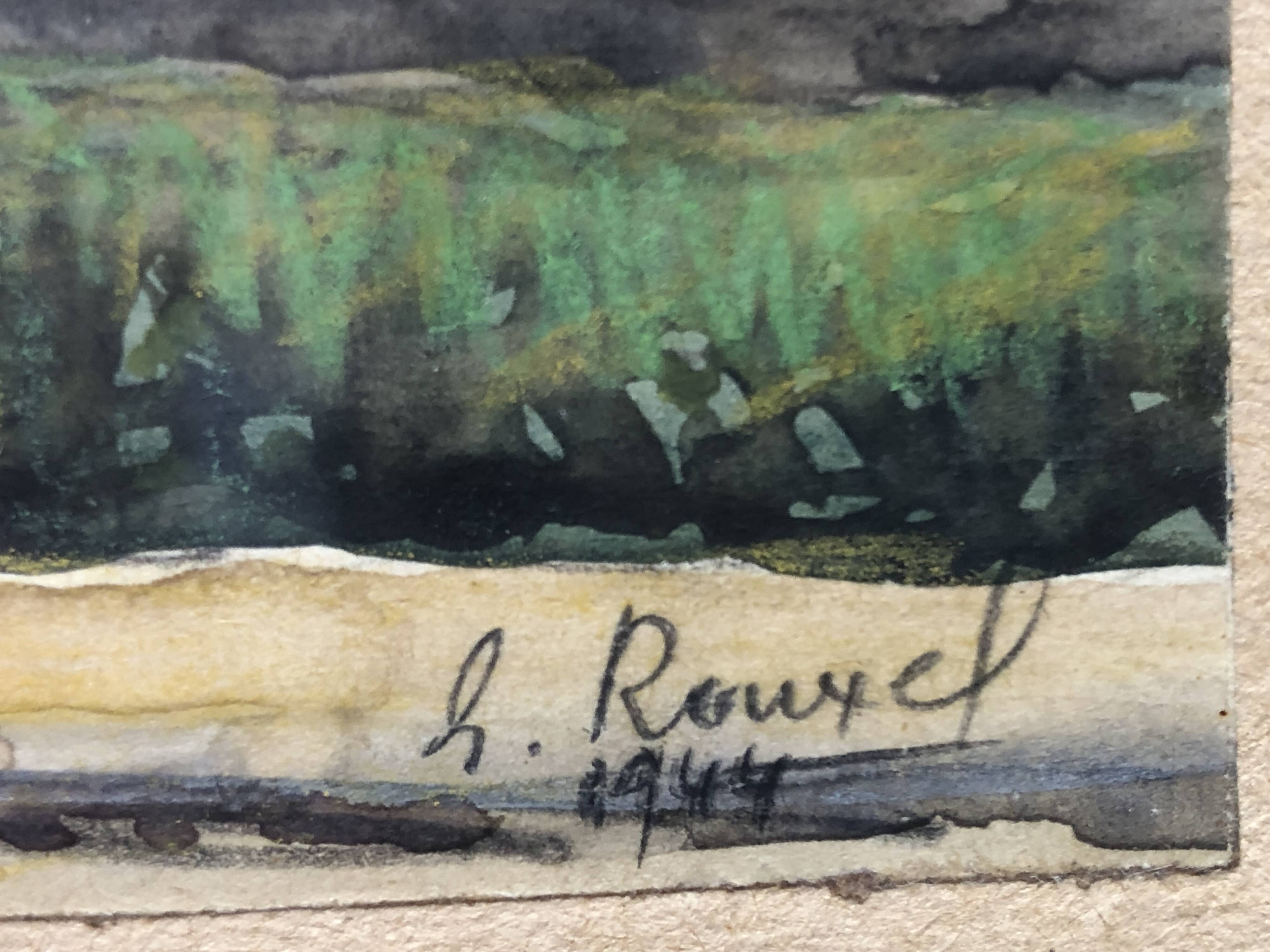 Watercolor on paper: rue des bernardins paris signed rouxel 1944, frame, quai tournelle seine 75