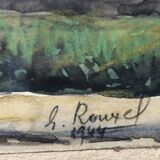 Watercolor on paper: rue des bernardins paris signed rouxel 1944, frame, quai tournelle seine 75