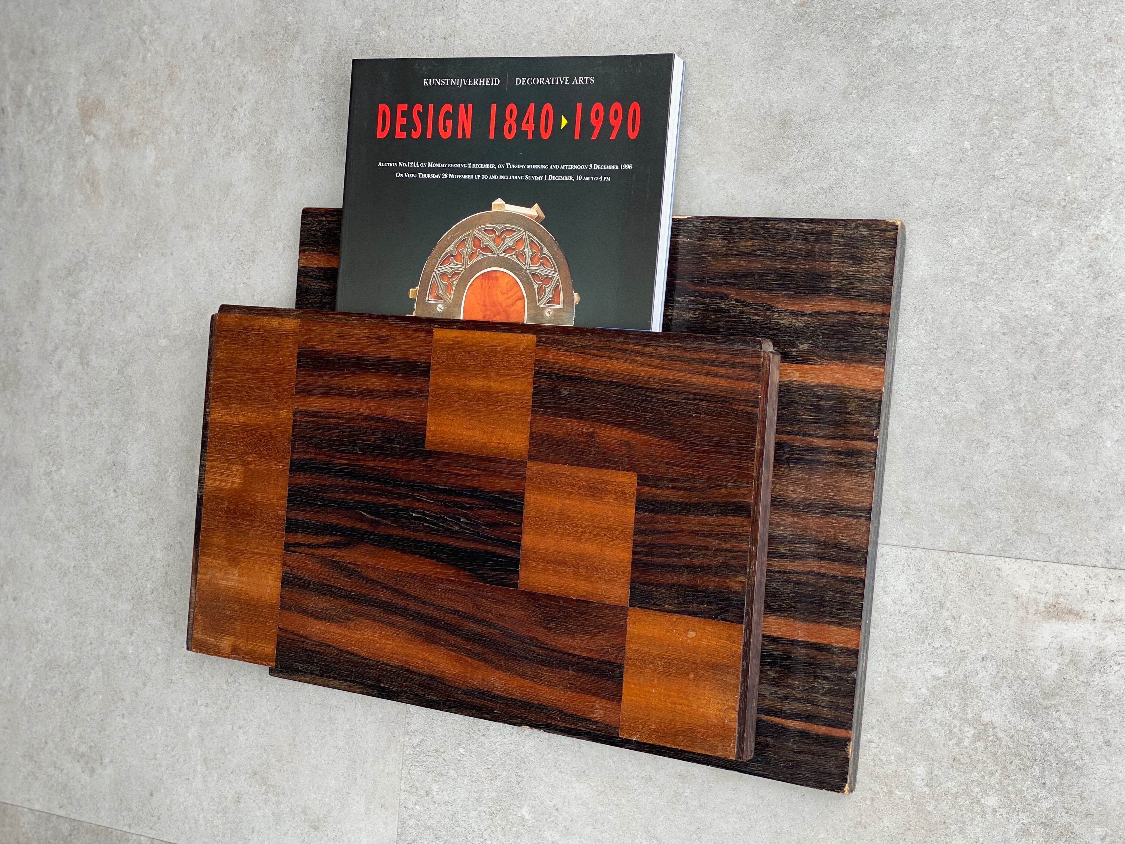 Unique art deco marquetry wall magazine rack / newspaper holder