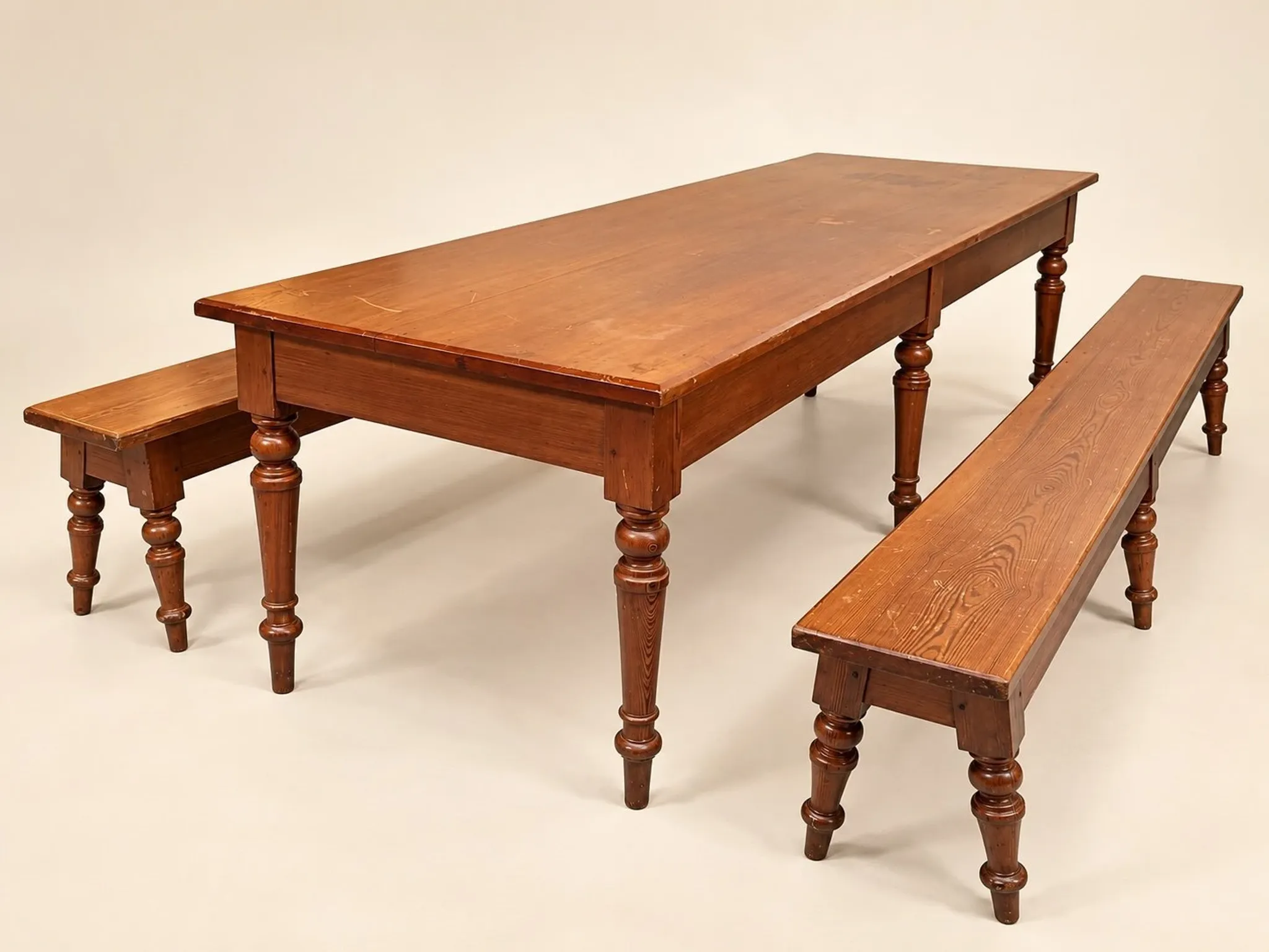 Farmhouse table and benches – Louis-Philippe style – Pitch pine