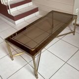 Neoclassical rectangular coffee table in gilded brass and glass top