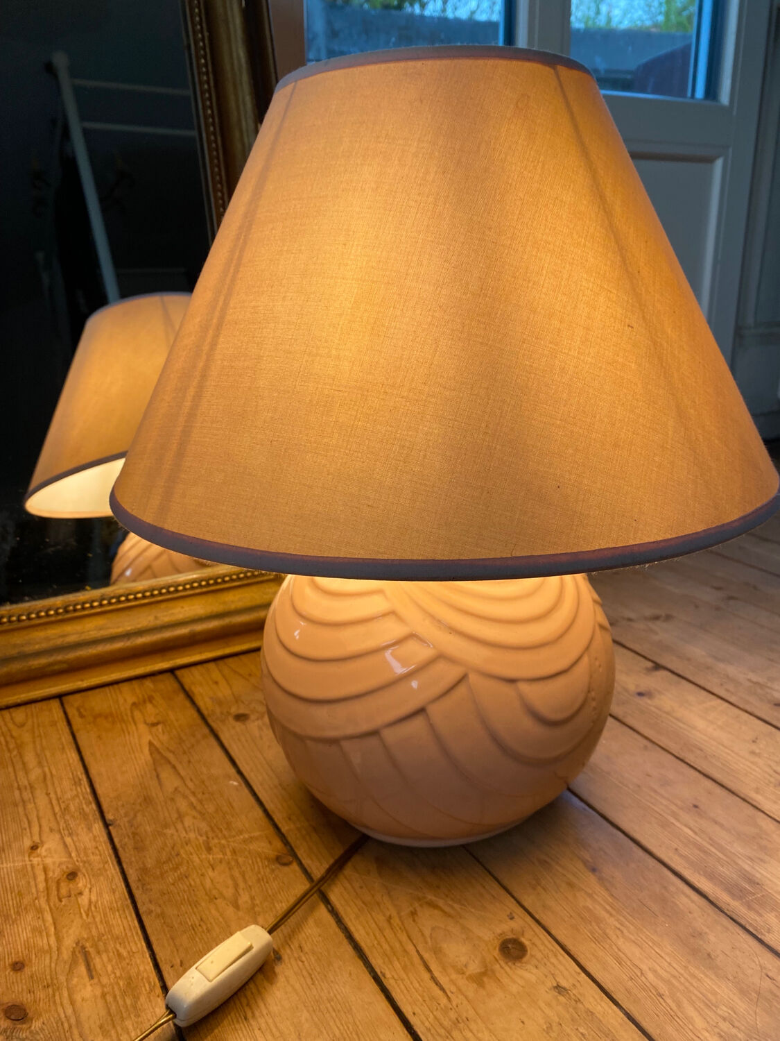 Lampe boule céramique rose vintage