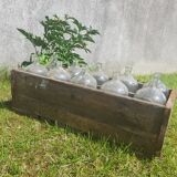 old wooden crate with 10 glass bottles