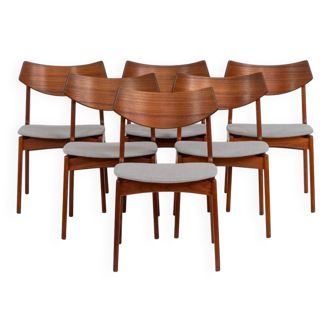 Ensemble de 6 chaises à repas en teck par Erik Buch pour Funder-Schmidt & Madsen (Danemark, années 1950).